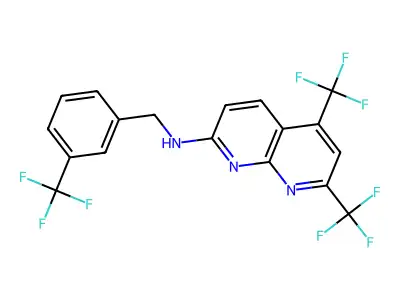 5,7-bis(trifluoromethyl)-N-[3-(trifluoromethyl)benzyl][1,8]naphthyridin-2-amine structure
