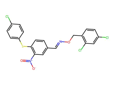 1-[4-(4-chlorophenyl)sulfanyl-3-nitrophenyl]-N-[(2,4-dichlorophenyl)methoxy]methanimine structure