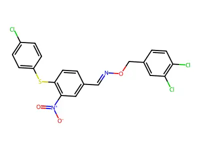 1-[4-(4-chlorophenyl)sulfanyl-3-nitro-phenyl]-N-[(3,4-dichlorophenyl)methoxy]methanimine structure