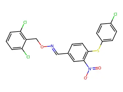 1-[4-(4-chlorophenyl)sulfanyl-3-nitrophenyl]-N-[(2,6-dichlorophenyl)methoxy]methanimine structure