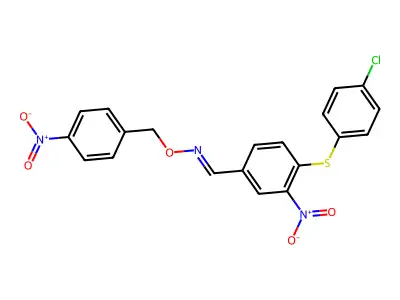 1-[4-(4-chlorophenyl)sulfanyl-3-nitro-phenyl]-N-[(4-nitrophenyl)methoxy]methanimine structure