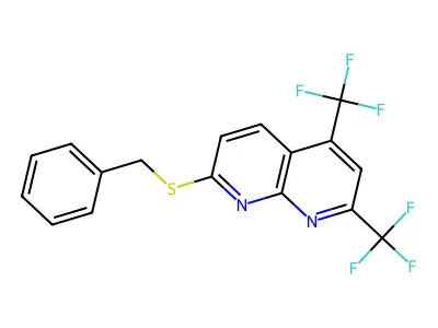 7-(Benzylsulfanyl)-2,4-bis(trifluoromethyl)[1,8]naphthyridine structure
