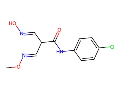 N-(4-chlorophenyl)-2-(hydroxyiminomethyl)-3-methoxyiminopropanamide structure