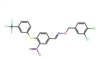 3-nitro-4-{[3-(trifluoromethyl)phenyl]sulfanyl}benzenecarbaldehyde O-(3,4-dichlorobenzyl)oxime structure