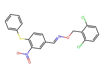 N-[(2,6-dichlorophenyl)methoxy]-1-(3-nitro-4-phenylsulfanylphenyl)methanimine structure