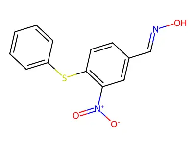 N-{[3-nitro-4-(phenylsulfanyl)phenyl]methylidene}hydroxylamine structure