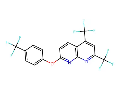 2,4-Bis(trifluoromethyl)-7-[4-(trifluoromethyl)phenoxy]-1,8-naphthyridine structure