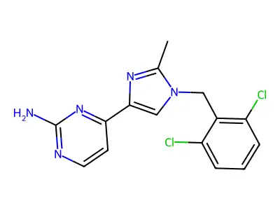 4-[1-(2,6-dichlorobenzyl)-2-methyl-1H-imidazol-4-yl]pyrimidin-2-amine structure