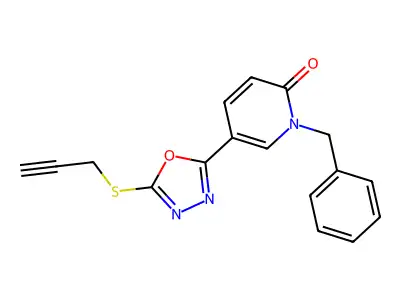 1-benzyl-5-[5-(2-propynylsulfanyl)-1,3,4-oxadiazol-2-yl]-2(1H)-pyridinone structure