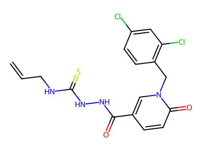 N-allyl-2-{[1-(2,4-dichlorobenzyl)-6-oxo-1,6-dihydro-3-pyridinyl]carbonyl}-1-hydrazinecarbothioamide structure