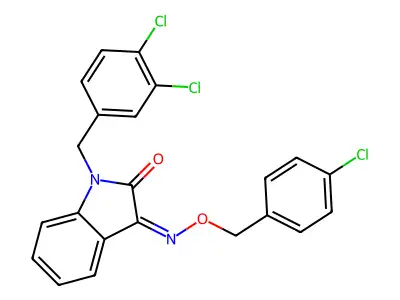 3-[(4-Chlorophenyl)methoxyimino]-1-[(3,4-dichlorophenyl)methyl]indol-2-one structure