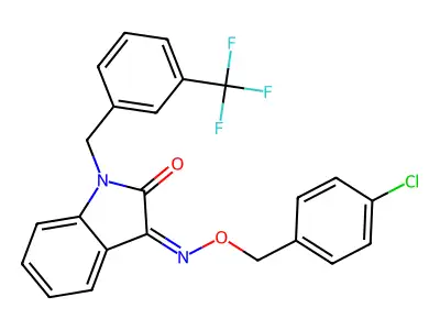 3-[(4-chlorophenyl)methoxyimino]-1-[[3-(trifluoromethyl)phenyl]methyl]indol-2-one structure