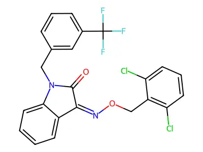 3-[(2,6-dichlorophenyl)methoxyimino]-1-[[3-(trifluoromethyl)phenyl]methyl]indol-2-one structure