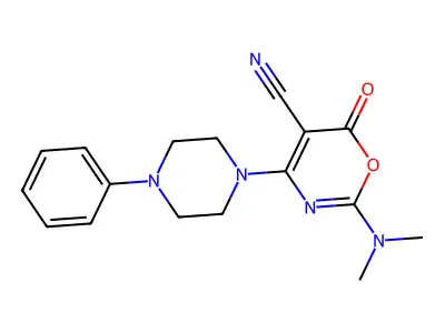 2-(dimethylamino)-6-oxo-4-(4-phenylpiperazino)-6H-1,3-oxazine-5-carbonitrile structure
