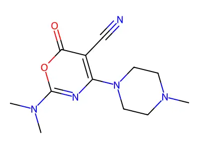 2-(dimethylamino)-4-(4-methylpiperazino)-6-oxo-6H-1,3-oxazine-5-carbonitrile structure