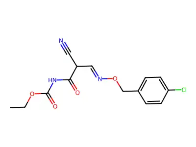 ethyl N-[2-({[(4-chlorophenyl)methoxy]imino}methyl)-2-cyanoacetyl]carbamate structure