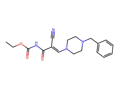 ethyl N-[3-(4-benzylpiperazino)-2-cyanoacryloyl]carbamate structure