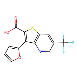3-(Furan-2-yl)-6-(trifluoromethyl)thieno[3,2-b]pyridine-2-carboxylic acid structure