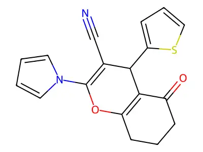 5-oxo-2-(1H-pyrrol-1-yl)-4-(thiophen-2-yl)-5,6,7,8-tetrahydro-4H-chromene-3-carbonitrile structure