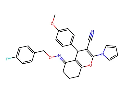 5-[(4-fluorophenyl)methoxyimino]-4-(4-methoxyphenyl)-2-pyrrol-1-yl-4,6,7,8-tetrahydrochromene-3-carbonitrile structure