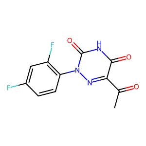 6-acetyl-2-(2,4-difluorophenyl)-1,2,4-triazine-3,5(2H,4H)-dione structure