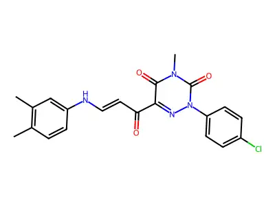 2-(4-chlorophenyl)-6-[3-(3,4-dimethylanilino)acryloyl]-4-methyl-1,2,4-triazine-3,5(2H,4H)-dione structure