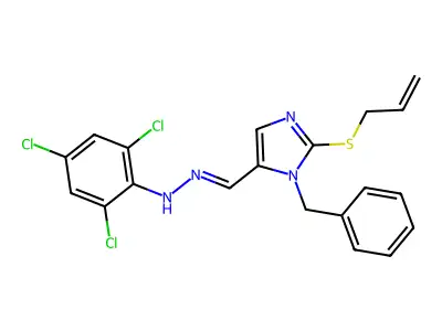 2-(allylsulfanyl)-1-benzyl-1H-imidazole-5-carbaldehyde N-(2,4,6-trichlorophenyl)hydrazone structure