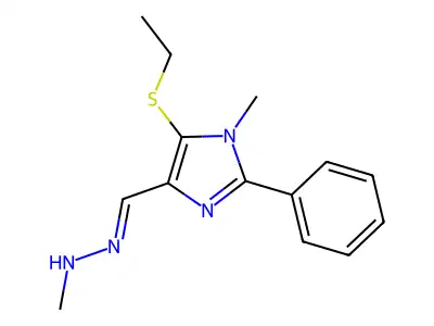 N-[(5-ethylsulfanyl-1-methyl-2-phenylimidazol-4-yl)methylideneamino]methanamine structure