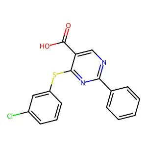 4-[(3-Chlorophenyl)sulfanyl]-2-phenyl-5-pyrimidinecarboxylic acid structure