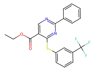 Ethyl 2-phenyl-4-{[3-(trifluoromethyl)phenyl]sulfanyl}-5-pyrimidinecarboxylate structure