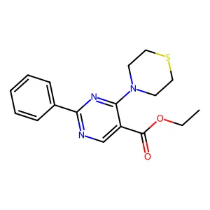 Ethyl 2-phenyl-4-(1,4-thiazinan-4-yl)-5-pyrimidinecarboxylate structure