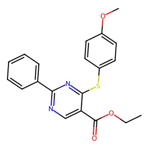 Ethyl 4-[(4-methoxyphenyl)sulfanyl]-2-phenyl-5-pyrimidinecarboxylate structure