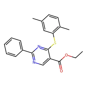 Ethyl 4-[(2,5-dimethylphenyl)sulfanyl]-2-phenyl-5-pyrimidinecarboxylate structure