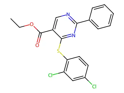 Ethyl 4-[(2,4-dichlorophenyl)sulfanyl]-2-phenyl-5-pyrimidinecarboxylate structure