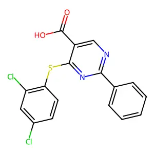 4-[(2,4-Dichlorophenyl)sulfanyl]-2-phenyl-5-pyrimidinecarboxylic acid structure