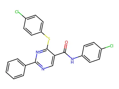 N-(4-chlorophenyl)-4-[(4-chlorophenyl)sulfanyl]-2-phenyl-5-pyrimidinecarboxamide structure
