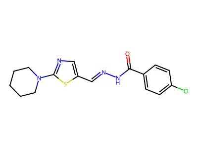 4-Chlorobenzoic acid 2-[[2-(1-piperidinyl)-5-thiazolyl]methylene]hydrazide structure