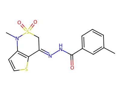 3-methyl-N-[(1-methyl-2,2-dioxothieno[3,2-c]thiazin-4-ylidene)amino]benzamide structure