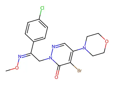 4-bromo-2-[2-(4-chlorophenyl)-2-(methoxyimino)ethyl]-5-morpholino-3(2H)-pyridazinone structure