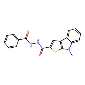 N'-benzoyl-8-methyl-8H-thieno[2,3-b]indole-2-carbohydrazide structure