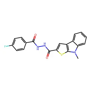 N'-(4-fluorobenzoyl)-8-methyl-8H-thieno[2,3-b]indole-2-carbohydrazide structure