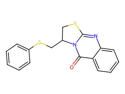 3-[(phenylsulfanyl)methyl]-2,3-dihydro-5H-[1,3]thiazolo[2,3-b]quinazolin-5-one structure