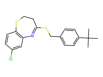 4-{[4-(Tert-butyl)benzyl]sulfanyl}-7-chloro-2,3-dihydro-1,5-benzothiazepine structure