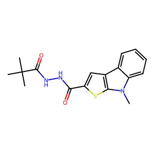 N'-(2,2-dimethylpropanoyl)-8-methyl-8H-thieno[2,3-b]indole-2-carbohydrazide structure
