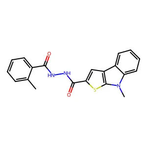 8-methyl-N'-(2-methylbenzoyl)-8H-thieno[2,3-b]indole-2-carbohydrazide structure