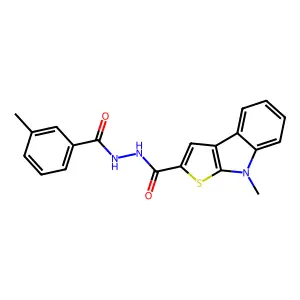 8-methyl-N'-(3-methylbenzoyl)-8H-thieno[2,3-b]indole-2-carbohydrazide structure