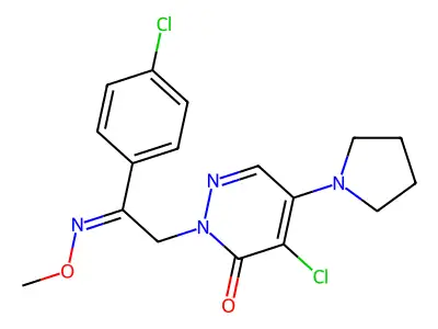 4-chloro-2-[2-(4-chlorophenyl)-2-methoxyiminoethyl]-5-pyrrolidin-1-ylpyridazin-3-one structure