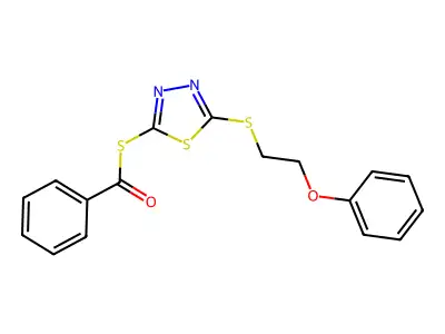 S-{5-[(2-phenoxyethyl)sulfanyl]-1,3,4-thiadiazol-2-yl} benzenecarbothioate structure