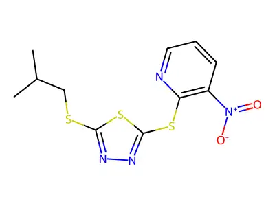Isobutyl 5-[(3-nitro-2-pyridinyl)sulfanyl]-1,3,4-thiadiazol-2-yl sulfide structure
