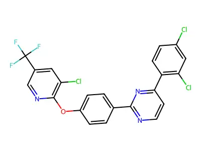 2-[4-[3-chloro-5-(trifluoromethyl)pyridin-2-yl]oxyphenyl]-4-(2,4-dichlorophenyl)pyrimidine structure